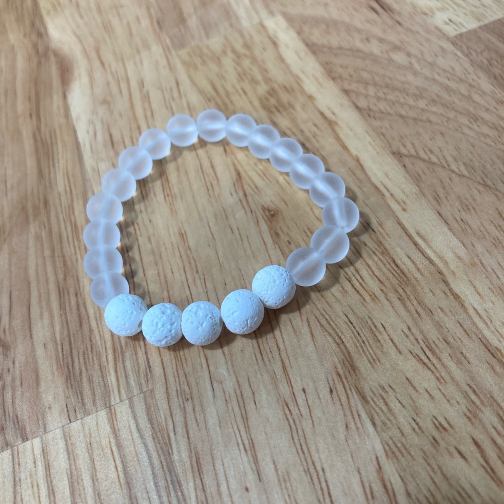 Handmade white lava rock bracelet with clear glass beads